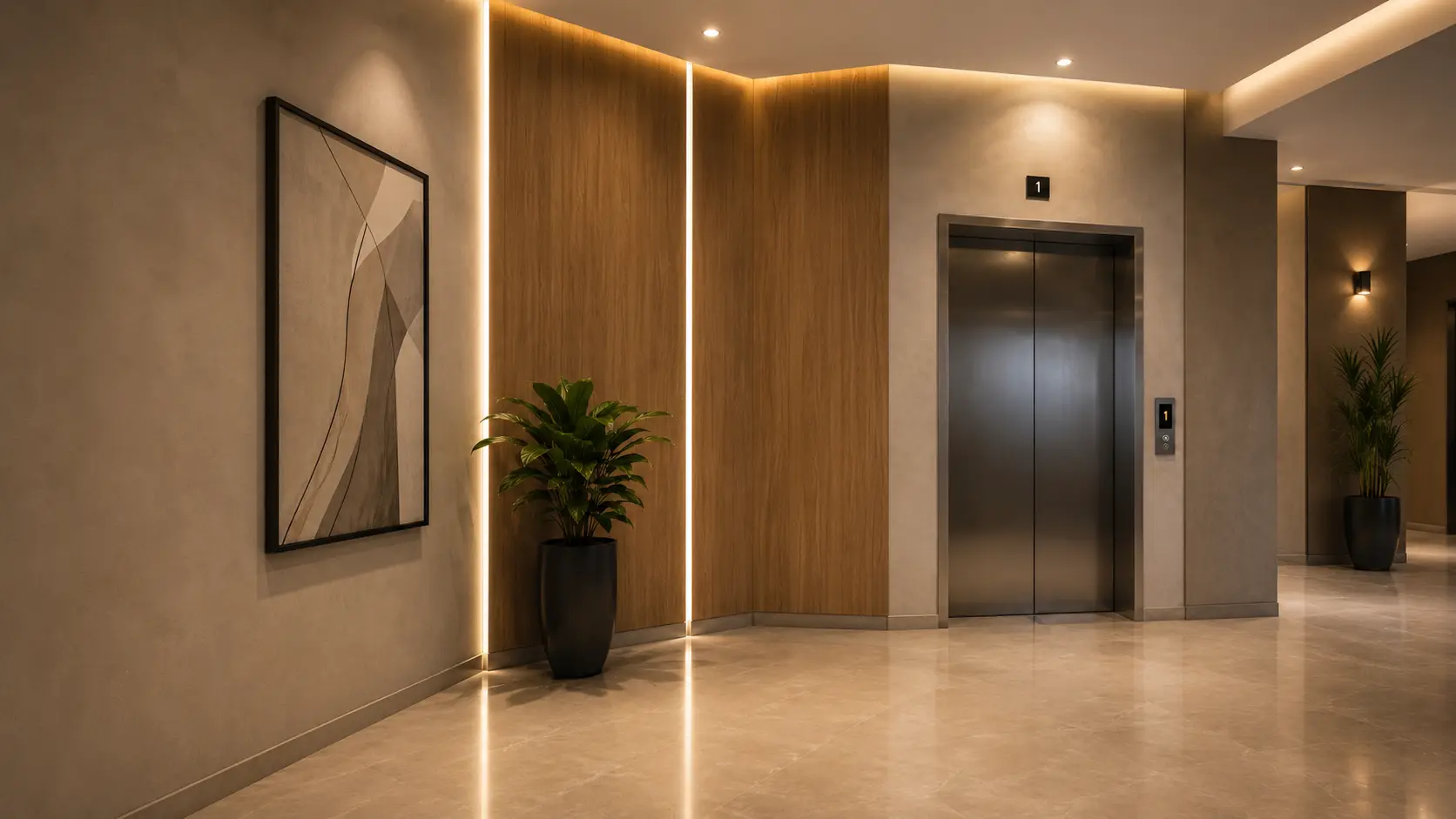 Hall e elevador do Edifício Elegance