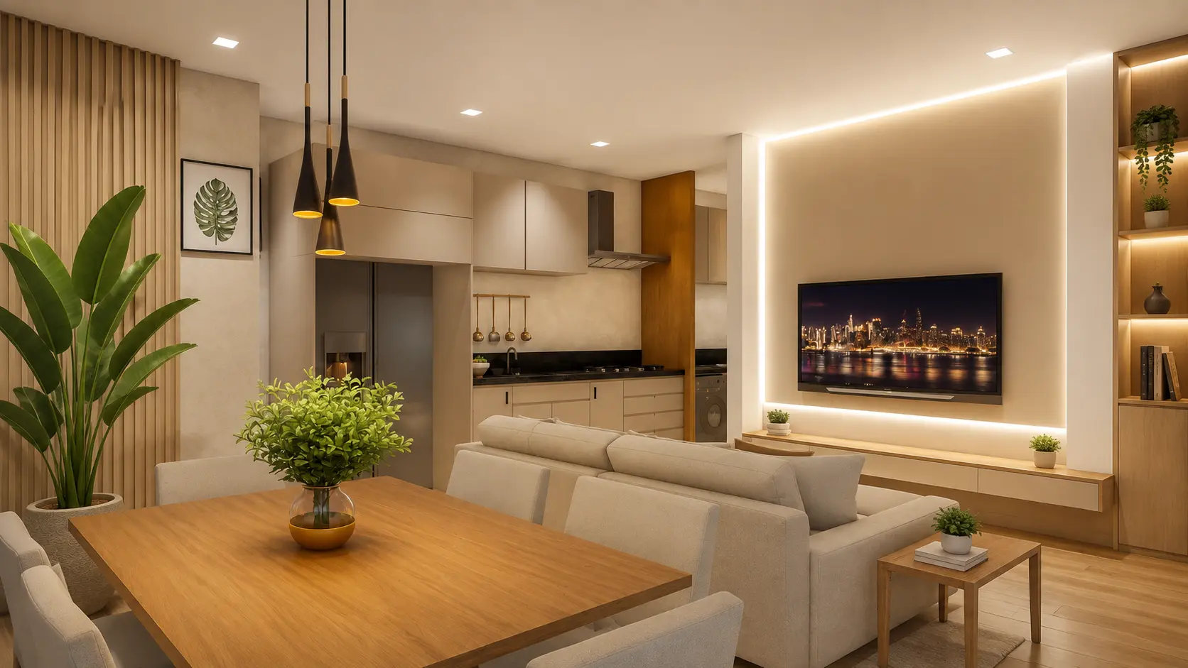 Sala e cozinha integradas do Edifício Elegance